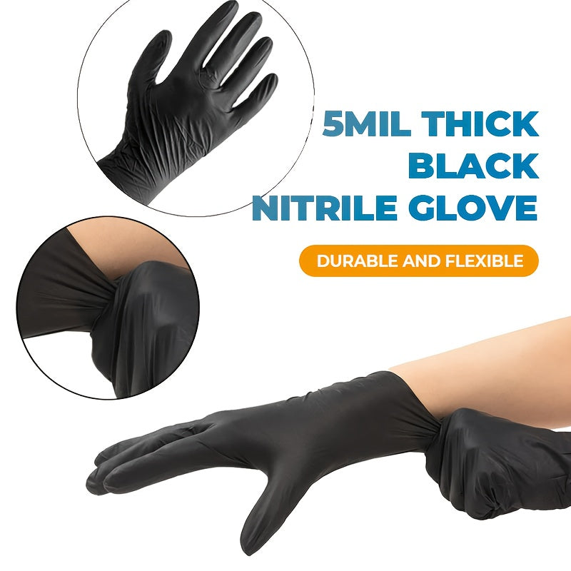 50 PCS Black Pure Nitrile Disposable Gloves, 5-Mil, Household Cleaning Gloves, Car Repair, Painting Operations, Kitchen Cleaning, Bathrooms, Durable, Stab Resistant, Piercing Textured Fingertips, Latex Free( S, M, L, XL) Local Warehouse, Fast Deliver