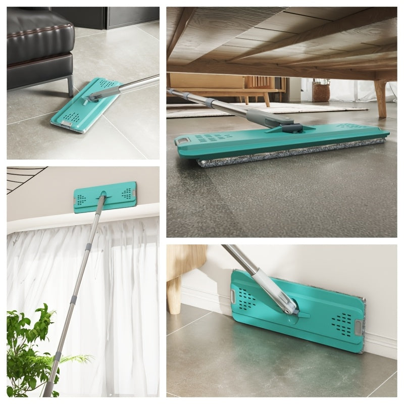 Extended Handle Hands-Free Flat Mop And Bucket Set, 4 Microfiber Pads Included, Large-Capacity Mop System, Dry & Wet Dual-Use Dust Mop for Hardwood, Tile, Marble & Wall Cleaning