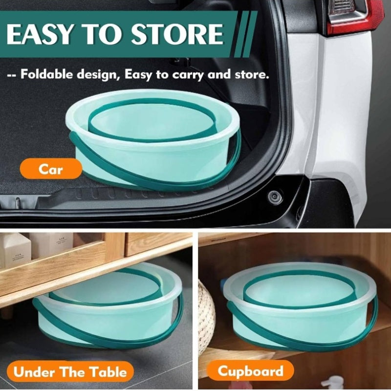 2pcs Collapsible Buckets with Sturdy Collapsible Design - Heavy-Duty Foldable 1.3 Gal (5L) & 4.5 Gal (17L) Capacity, Space-Saving Green Buckets for Household, Car Wash, Camping, Beach, Fishing, Mop Bucket with Sturdy Handle & Spill-Resistant Lid