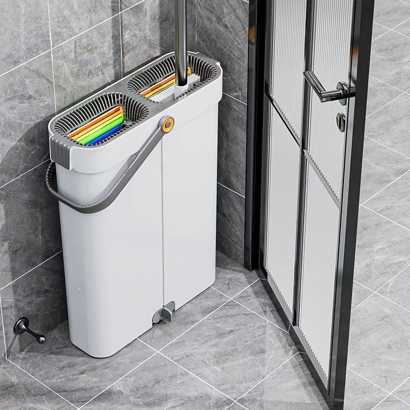 12.99\u002F15.74in Flat Mop And Bucket Set, Floor Cleaning System, Wet Dry For Wall Cleaner, Hardwood Floor Mop With Microfiber Cloths, Bedroom\u002F Bathrooms\u002Fliving Room Cleaning Supplies