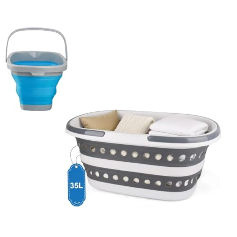 Collapsible Mop Bucket and Ice Bucket-5L 1. 3 Gallon Household Cleaning Dust Mops Bucket 35L (9. 25 Gallon) Collapsible Laundry Basket with Wheels Large Collapse Laundry Basket with Handles
