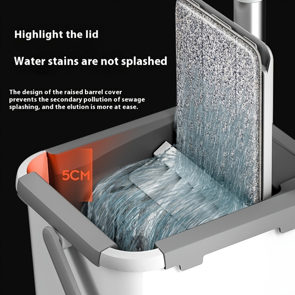 Hands-free Flat Mop And Bucket Set With 2 Reusable Microfiber Pads, Long Handle, Wringer, 360° Flexible Swivel For Floor Cleaning And Wall Cleaning, Mop And Bucket Cleaning Set