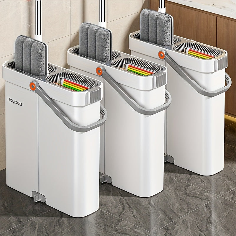 12.99\u002F15.74in Flat Mop And Bucket Set, Floor Cleaning System, Wet Dry For Wall Cleaner, Hardwood Floor Mop With Microfiber Cloths, Bedroom\u002F Bathrooms\u002Fliving Room Cleaning Supplies