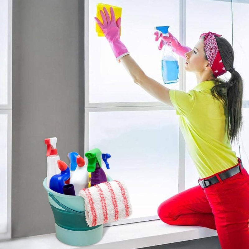 2pcs Collapsible Buckets with Sturdy Collapsible Design - Heavy-Duty Foldable 1.3 Gal (5L) & 4.5 Gal (17L) Capacity, Space-Saving Green Buckets for Household, Car Wash, Camping, Beach, Fishing, Mop Bucket with Sturdy Handle & Spill-Resistant Lid