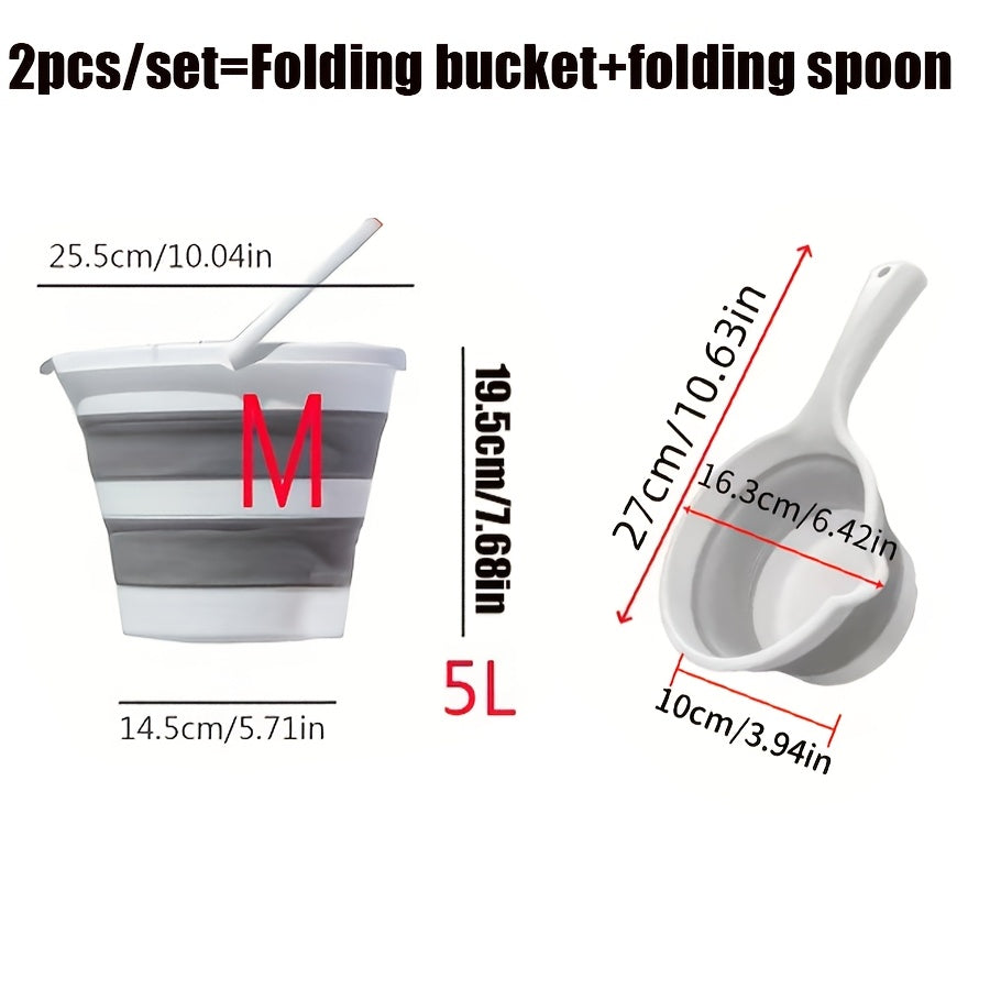 2pcs Portable Foldable Water Bucket and Ladle - Collapsible Heavy-Duty Plastic Bucket Suitable for Outdoor Camping, Travel, Car Washing, Fishing, Bathroom - Compact Water Bucket for &, Plastic Cleaning