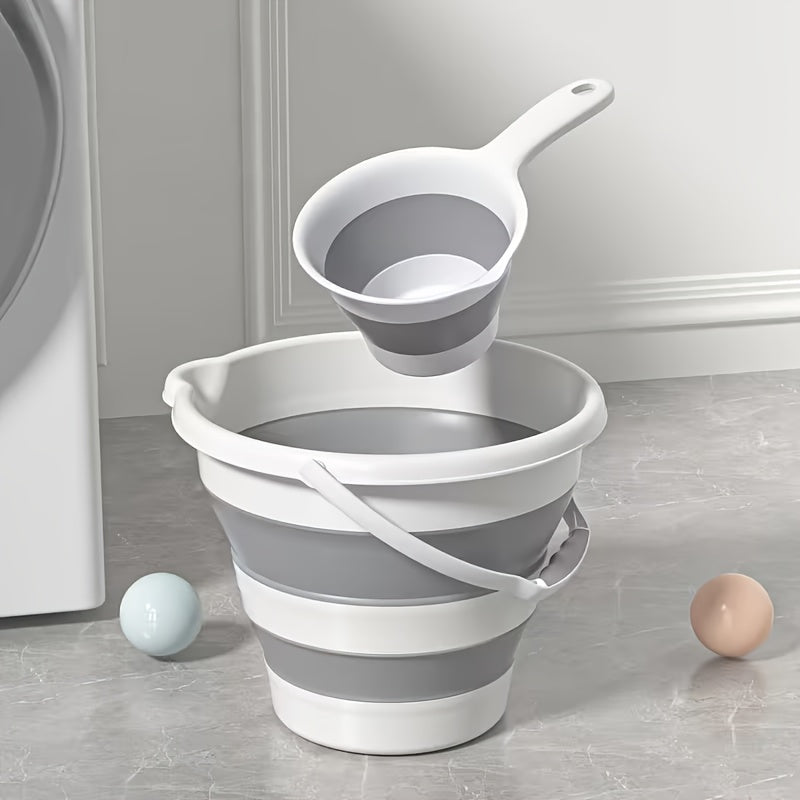 2pcs Portable Foldable Water Bucket and Ladle - Collapsible Heavy-Duty Plastic Bucket Suitable for Outdoor Camping, Travel, Car Washing, Fishing, Bathroom - Compact Water Bucket for &, Plastic Cleaning