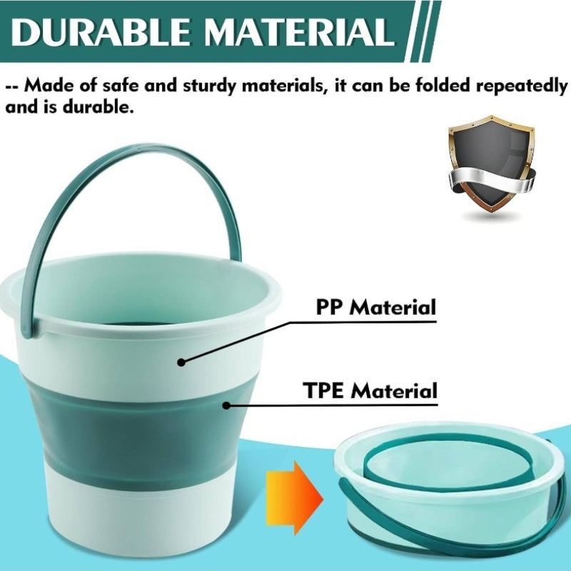 2pcs Collapsible Buckets with Sturdy Collapsible Design - Heavy-Duty Foldable 1.3 Gal (5L) & 4.5 Gal (17L) Capacity, Space-Saving Green Buckets for Household, Car Wash, Camping, Beach, Fishing, Mop Bucket with Sturdy Handle & Spill-Resistant Lid