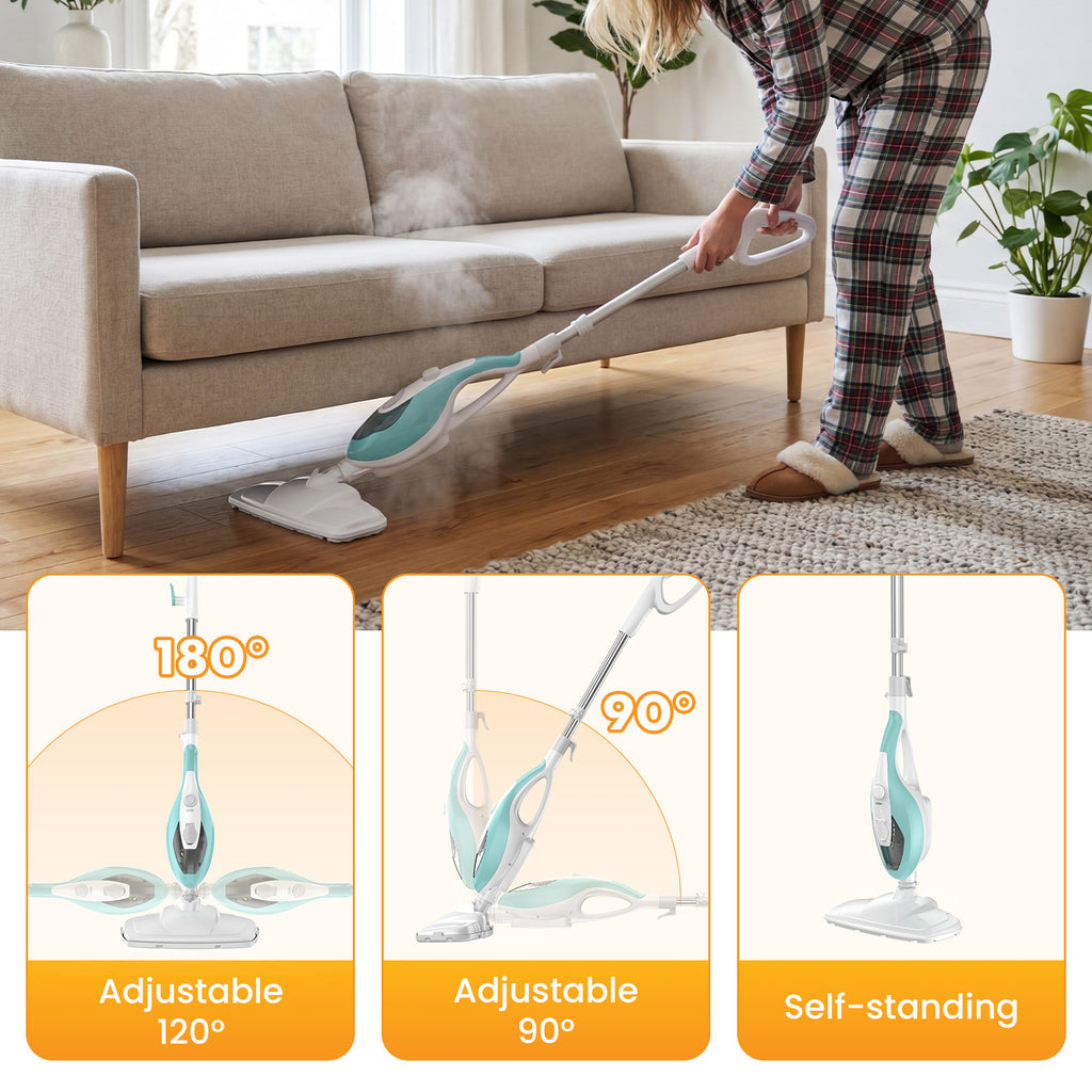10-in-1 Multifunctional Steam Mop, 1550W Detachable Handheld Steam Cleaner for Floor Cleaning, 16FT Cord, 2 Washable Pads, Multi-Purpose Floor Steamer for Hardwood, Carpet, Tile, Grout, Windows