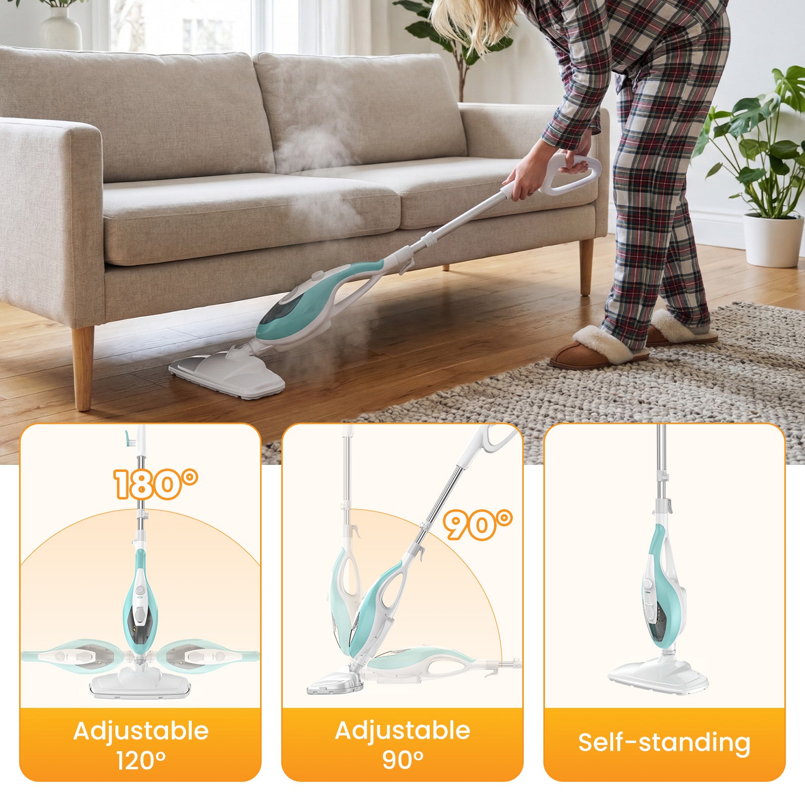 10-in-1 Multifunctional Steam Mop, 1550W Detachable Handheld Steam Cleaner for Floor Cleaning, 16FT Cord, 2 Washable Pads, Multi-Purpose Floor Steamer for Hardwood, Carpet, Tile, Grout, Windows
