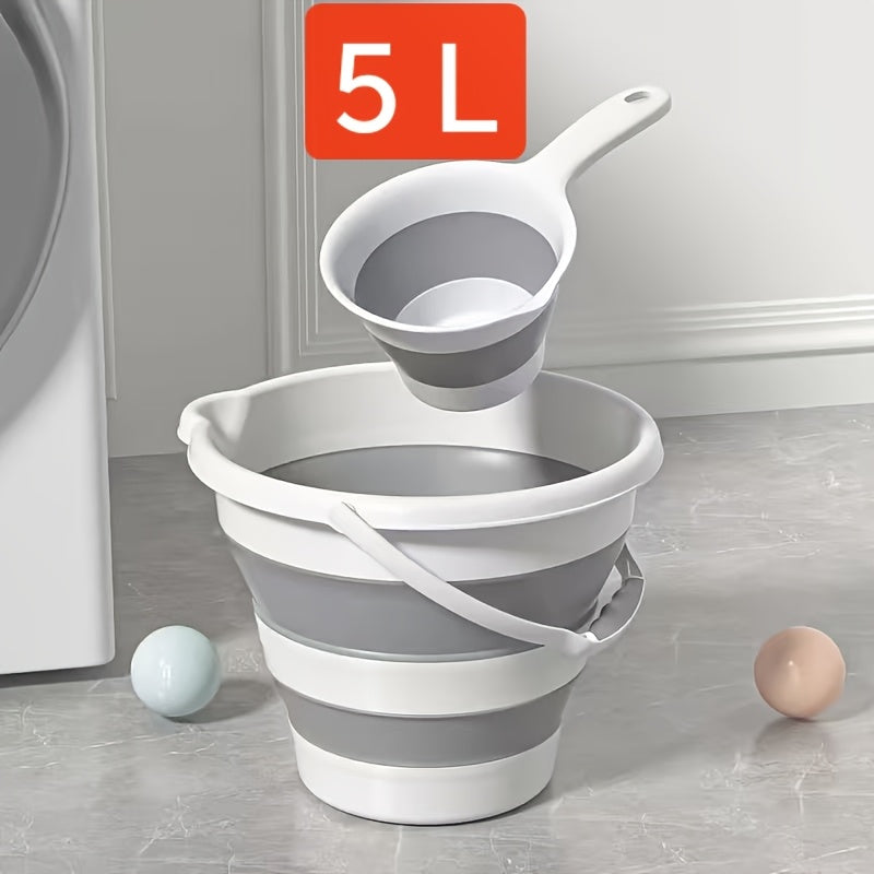 2pcs Portable Foldable Water Bucket and Ladle - Collapsible Heavy-Duty Plastic Bucket Suitable for Outdoor Camping, Travel, Car Washing, Fishing, Bathroom - Compact Water Bucket for &, Plastic Cleaning