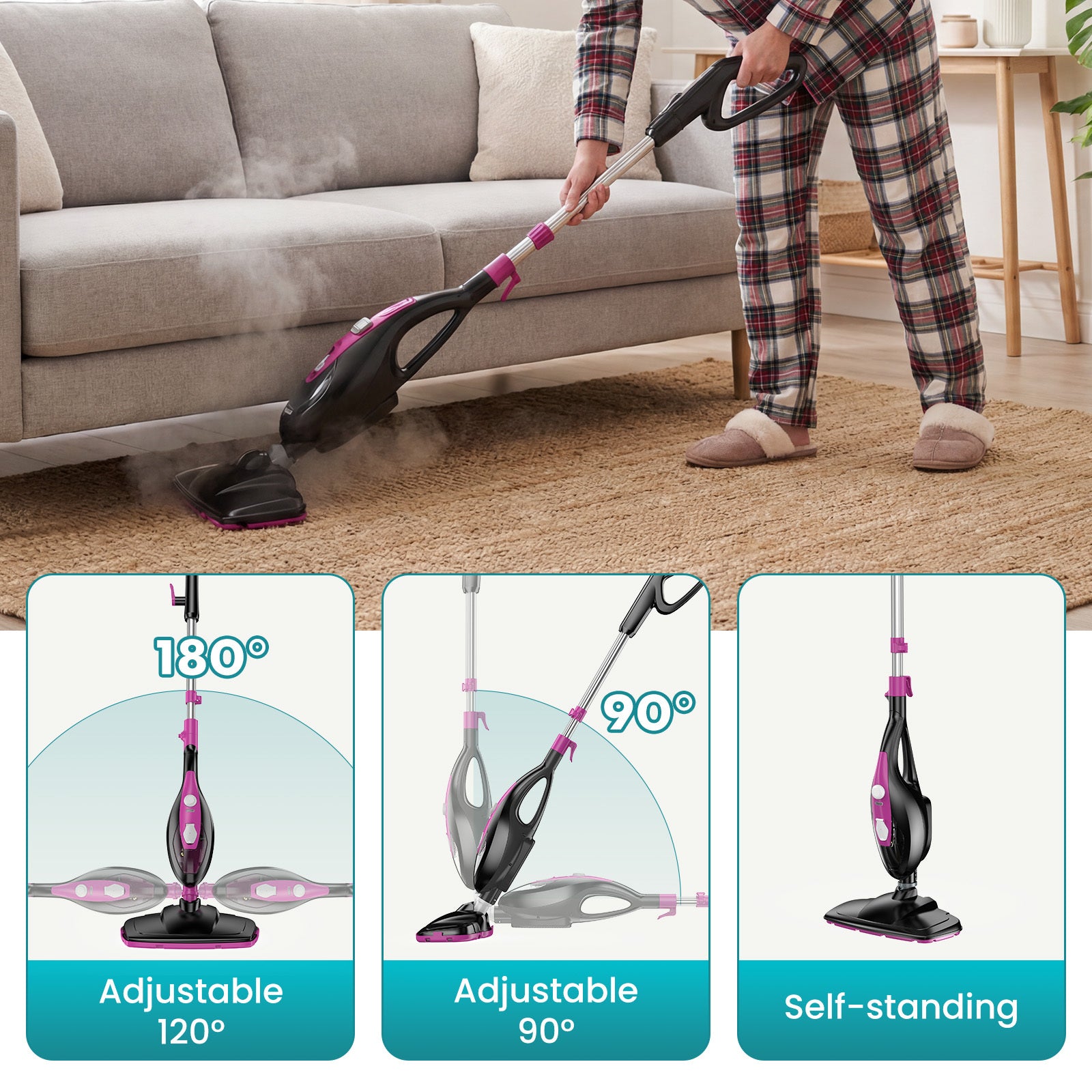 10-in-1 Multifunctional Steam Mop, 1550W Detachable Handheld Steam Cleaner for Floor Cleaning, 16FT Cord, 2 Washable Pads, Multi-Purpose Floor Steamer for Hardwood, Carpet, Tile, Grout, Windows
