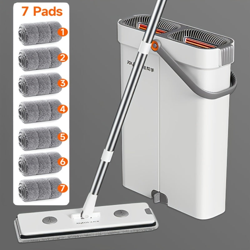 12.99\u002F15.74in Flat Mop And Bucket Set, Floor Cleaning System, Wet Dry For Wall Cleaner, Hardwood Floor Mop With Microfiber Cloths, Bedroom\u002F Bathrooms\u002Fliving Room Cleaning Supplies