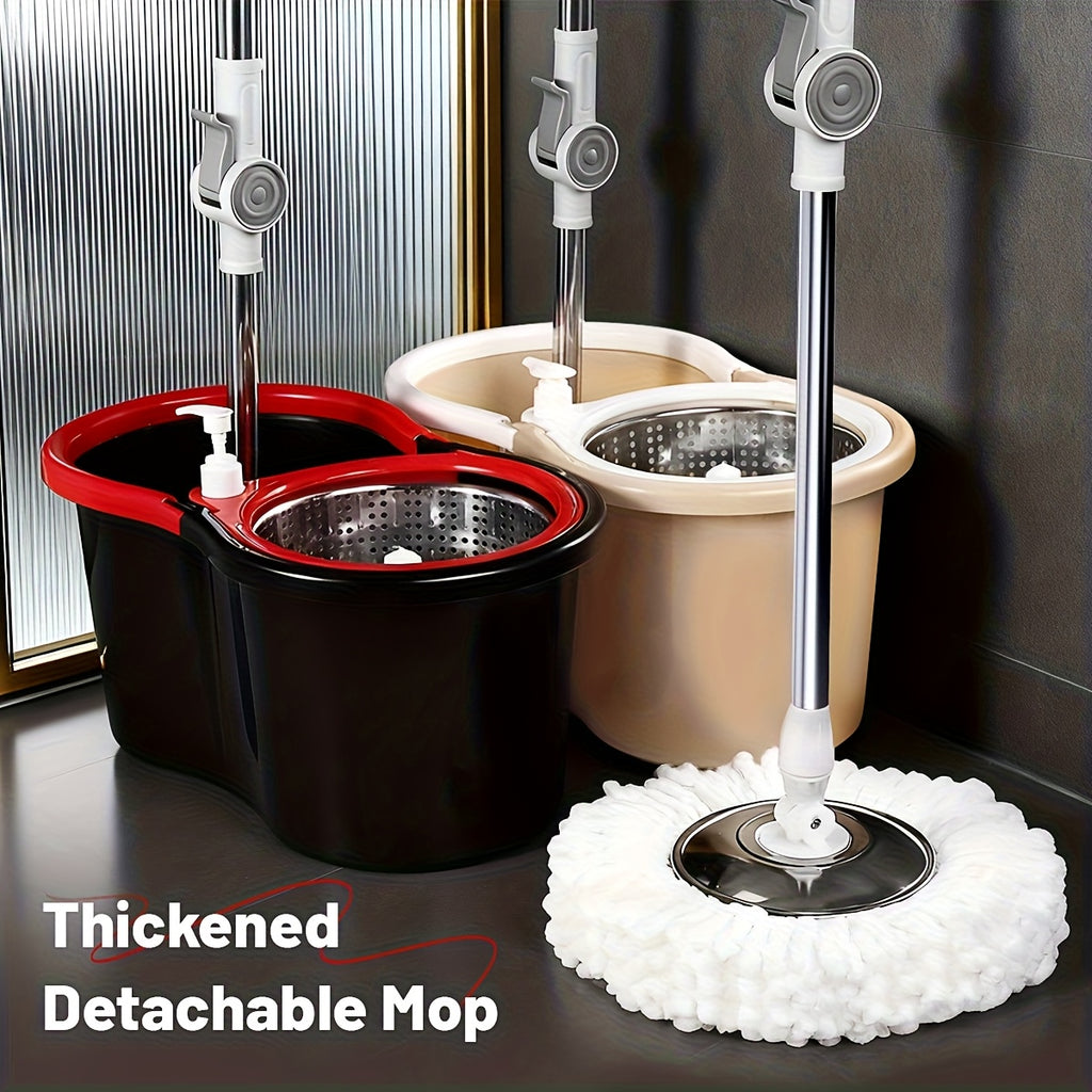 Mop Bucket Set Spin Mop And Bucket With Wringing System | 360° Spin Mop System With 3 Ultra-Fine Fiber Mop Replacement Heads, Suitable For Hardwood Tile Marble Floors, Plastic, Ideal For Living Room, Bedroom, Bathroom, Toilet