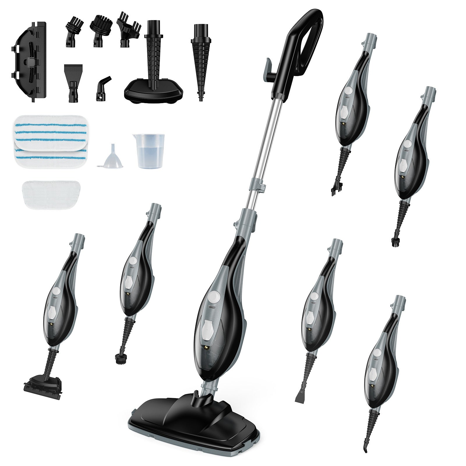 10-in-1 Multifunctional Steam Mop, 1550W Detachable Handheld Steam Cleaner for Floor Cleaning, 16FT Cord, 2 Washable Pads, Multi-Purpose Floor Steamer for Hardwood, Carpet, Tile, Grout, Windows