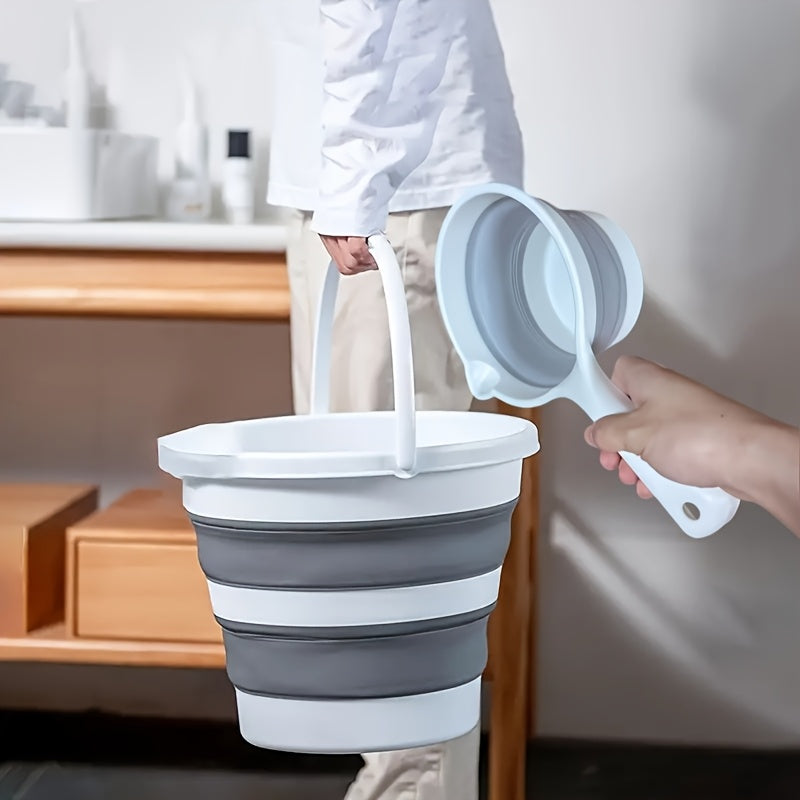 2pcs Portable Foldable Water Bucket and Ladle - Collapsible Heavy-Duty Plastic Bucket Suitable for Outdoor Camping, Travel, Car Washing, Fishing, Bathroom - Compact Water Bucket for &, Plastic Cleaning