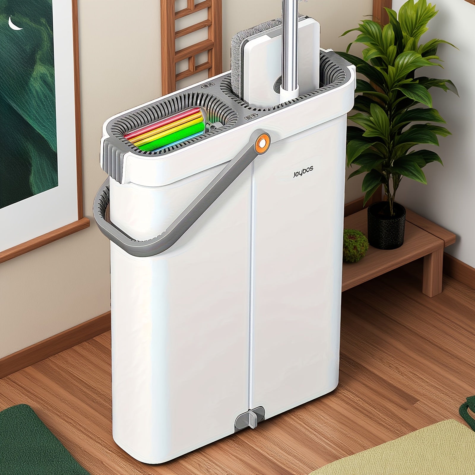 Hand-Free Mop And Wash Bucket Set with 2 Washable Reusable Microfiber Cloths, Machine Washable Matching Cloths, Wet And Dry Floor Dust Mops, Floor Cleaning Systems, Bucket Sets, Cleaning Supplies, Cleaning Tools, Holiday Cleaning - 33cm\u002F40cm