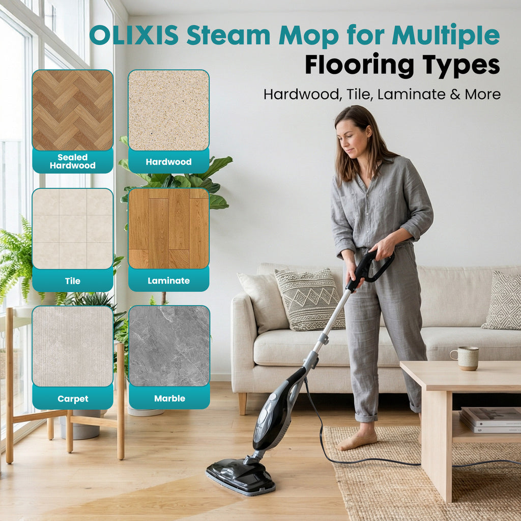 10-in-1 Multifunctional Steam Mop, 1550W Detachable Handheld Steam Cleaner for Floor Cleaning, 16FT Cord, 2 Washable Pads, Multi-Purpose Floor Steamer for Hardwood, Carpet, Tile, Grout, Windows
