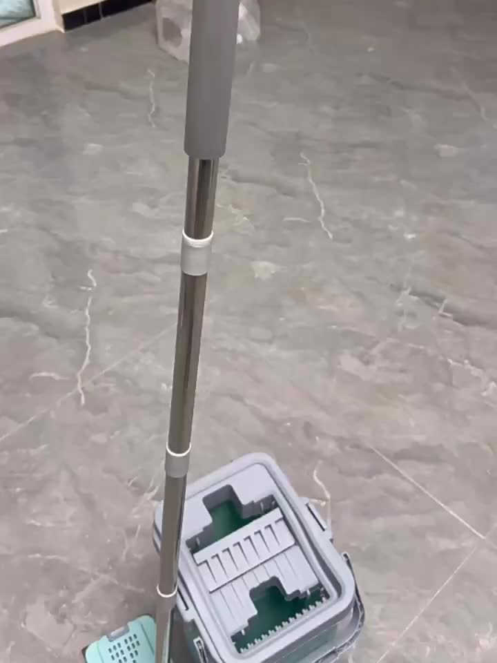 Extended Handle Hands-Free Flat Mop And Bucket Set, 4 Microfiber Pads Included, Large-Capacity Mop System, Dry & Wet Dual-Use Dust Mop for Hardwood, Tile, Marble & Wall Cleaning