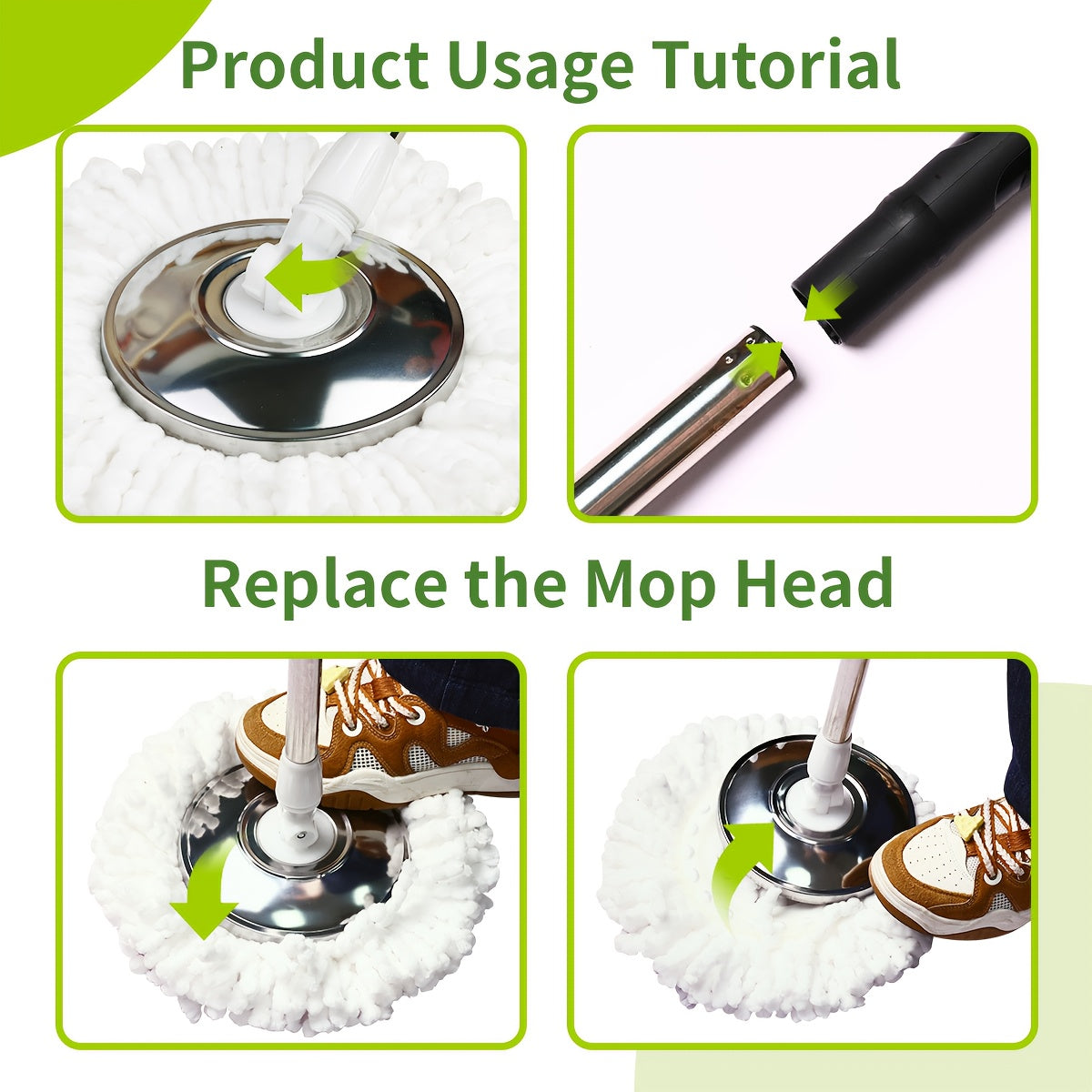 Mop Bucket Set Spin Mop And Bucket With Wringing System | 360° Spin Mop System With 3 Ultra-Fine Fiber Mop Replacement Heads, Suitable For Hardwood Tile Marble Floors, Plastic, Ideal For Living Room, Bedroom, Bathroom, Toilet