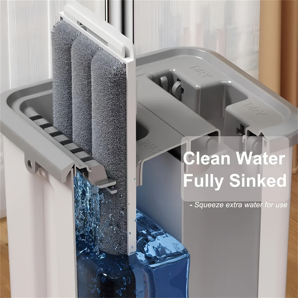 Hands-free Flat Mop And Bucket Set With 2 Reusable Microfiber Pads, Long Handle, Wringer, 360° Flexible Swivel For Floor Cleaning And Wall Cleaning, Mop And Bucket Cleaning Set