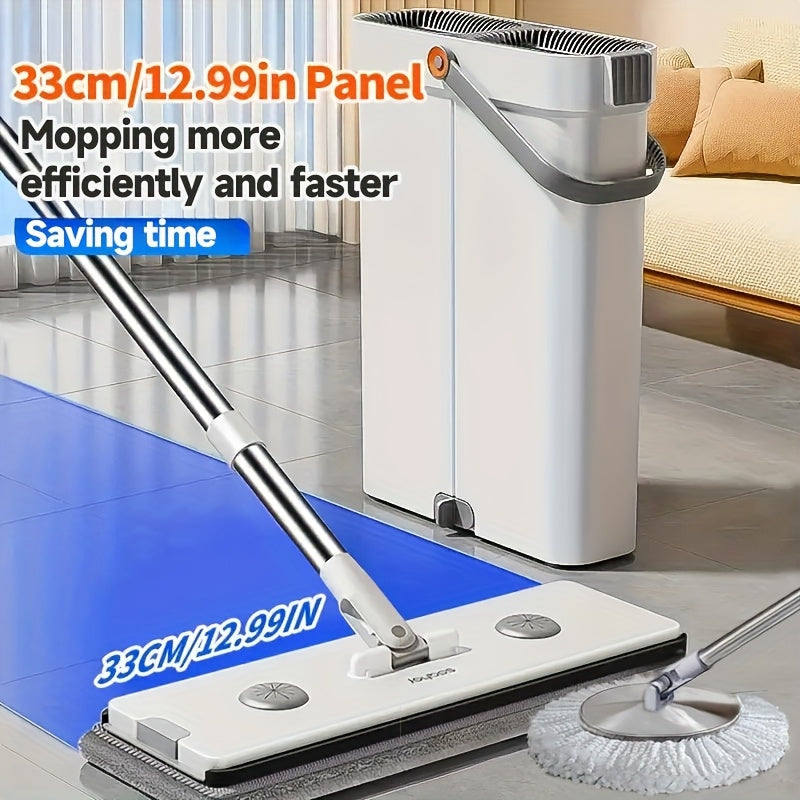 Hand-Free Mop And Wash Bucket Set with 2 Washable Reusable Microfiber Cloths, Machine Washable Matching Cloths, Wet And Dry Floor Dust Mops, Floor Cleaning Systems, Bucket Sets, Cleaning Supplies, Cleaning Tools, Holiday Cleaning - 33cm\u002F40cm