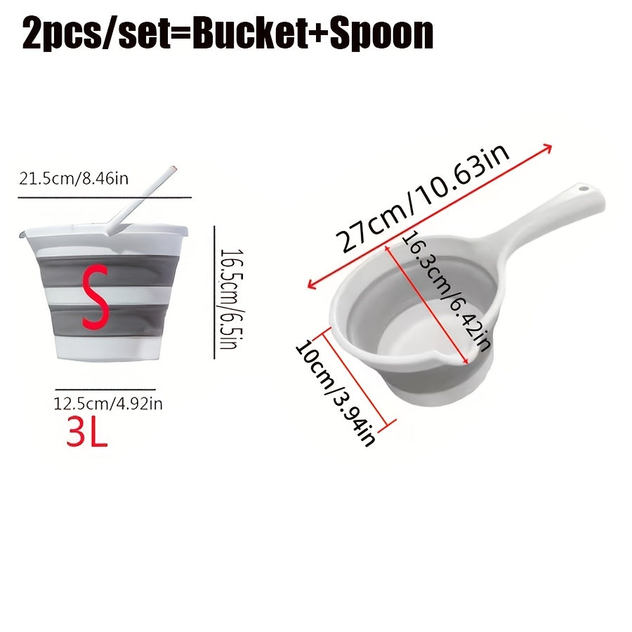 2pcs Portable Foldable Water Bucket and Ladle - Collapsible Heavy-Duty Plastic Bucket Suitable for Outdoor Camping, Travel, Car Washing, Fishing, Bathroom - Compact Water Bucket for &, Plastic Cleaning