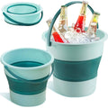 2pcs Collapsible Buckets with Sturdy Collapsible Design - Heavy-Duty Foldable 1.3 Gal (5L) & 4.5 Gal (17L) Capacity, Space-Saving Green Buckets for Household, Car Wash, Camping, Beach, Fishing, Mop Bucket with Sturdy Handle & Spill-Resistant Lid