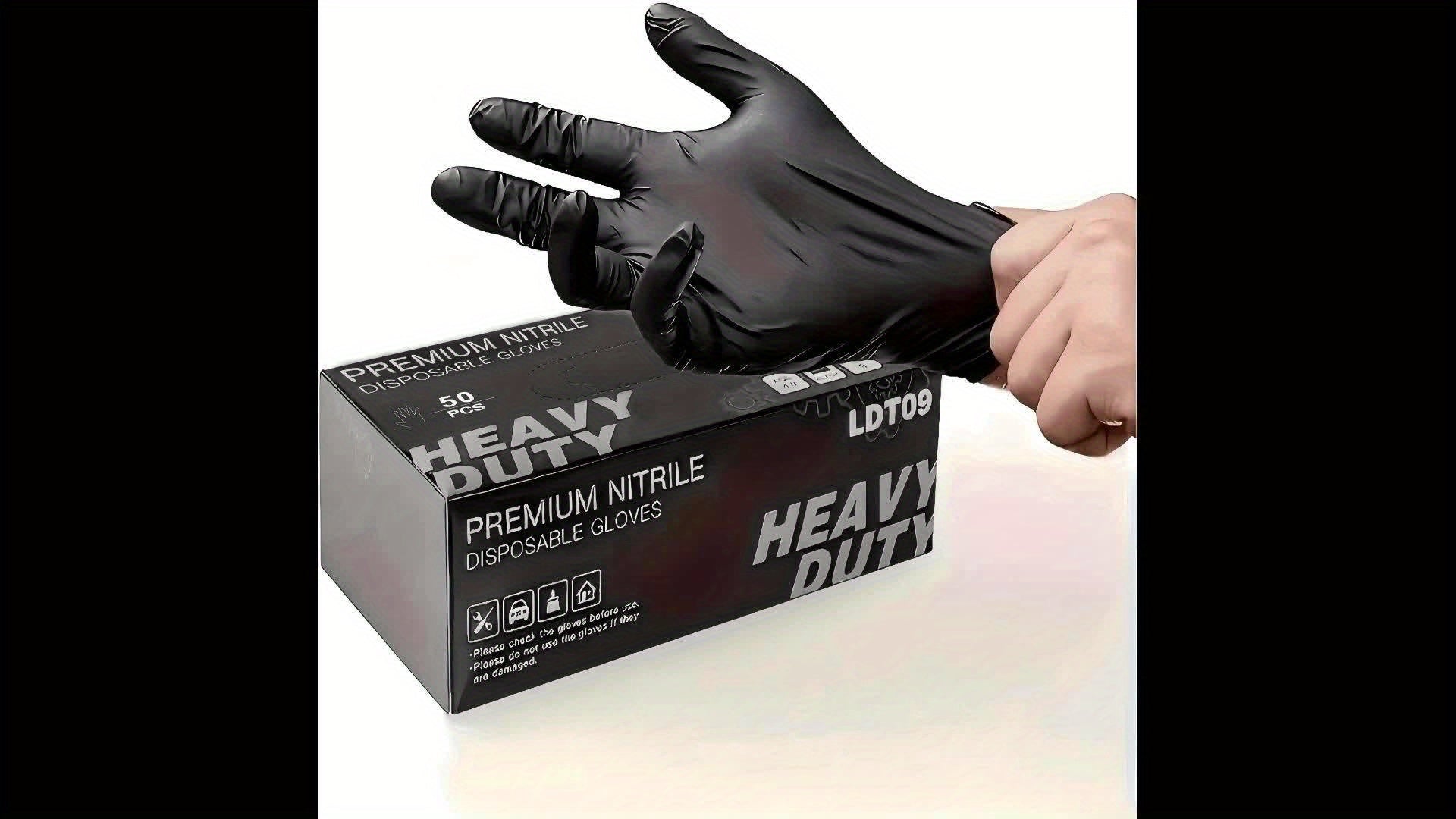 50 PCS Black Pure Nitrile Disposable Gloves, 5-Mil, Household Cleaning Gloves, Car Repair, Painting Operations, Kitchen Cleaning, Bathrooms, Durable, Stab Resistant, Piercing Textured Fingertips, Latex Free( S, M, L, XL) Local Warehouse, Fast Deliver