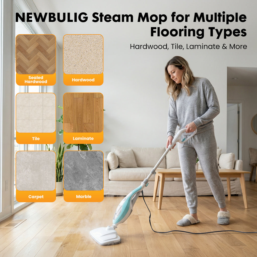 10-in-1 Multifunctional Steam Mop, 1550W Detachable Handheld Steam Cleaner for Floor Cleaning, 16FT Cord, 2 Washable Pads, Multi-Purpose Floor Steamer for Hardwood, Carpet, Tile, Grout, Windows