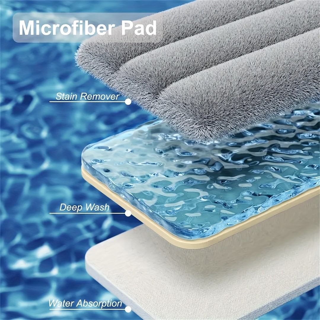 Hands-free Flat Mop And Bucket Set With 2 Reusable Microfiber Pads, Long Handle, Wringer, 360° Flexible Swivel For Floor Cleaning And Wall Cleaning, Mop And Bucket Cleaning Set