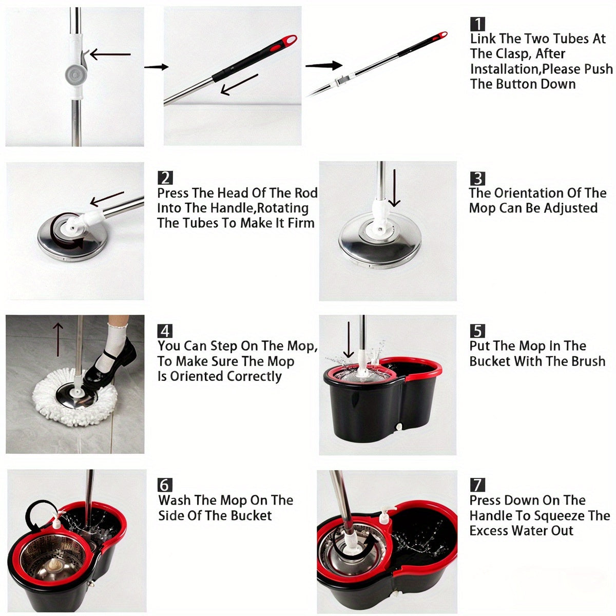 Mop Bucket Set Spin Mop And Bucket With Wringing System | 360° Spin Mop System With 3 Ultra-Fine Fiber Mop Replacement Heads, Suitable For Hardwood Tile Marble Floors, Plastic, Ideal For Living Room, Bedroom, Bathroom, Toilet