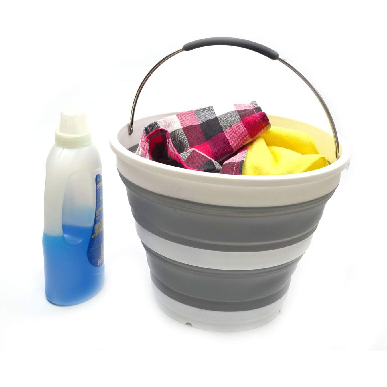 10L \u002F 2.64 Gallon Collapsible Plastic Bucket - Foldable Round Tub - Portable Fishing Water Pail - Car Cleaning - Space-Saving Outdoor Water Container, Size 12.2inch Diameter (1, Grey)