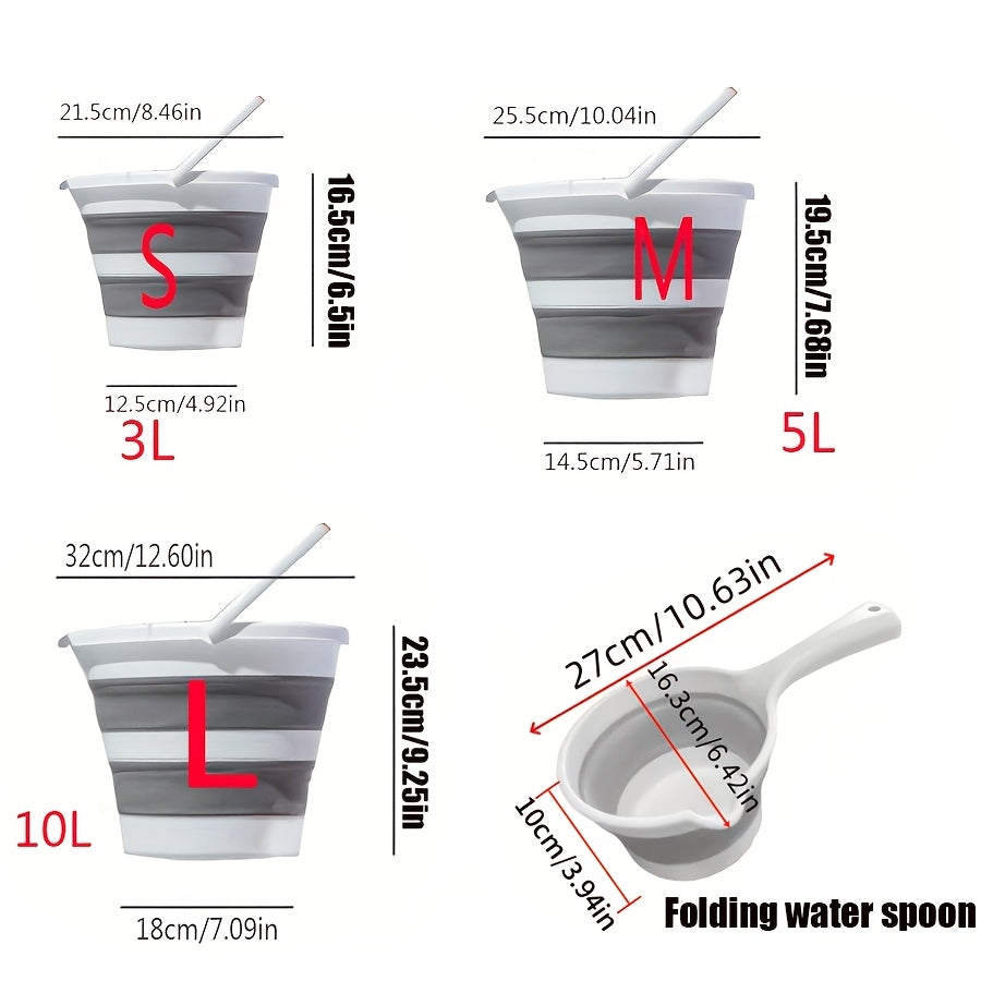 2pcs Portable Foldable Water Bucket and Ladle - Collapsible Heavy-Duty Plastic Bucket Suitable for Outdoor Camping, Travel, Car Washing, Fishing, Bathroom - Compact Water Bucket for &, Plastic Cleaning
