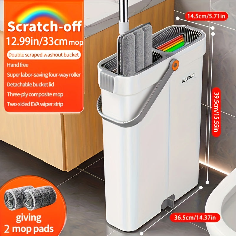 Hand-Free Mop And Wash Bucket Set with 2 Washable Reusable Microfiber Cloths, Machine Washable Matching Cloths, Wet And Dry Floor Dust Mops, Floor Cleaning Systems, Bucket Sets, Cleaning Supplies, Cleaning Tools, Holiday Cleaning - 33cm\u002F40cm