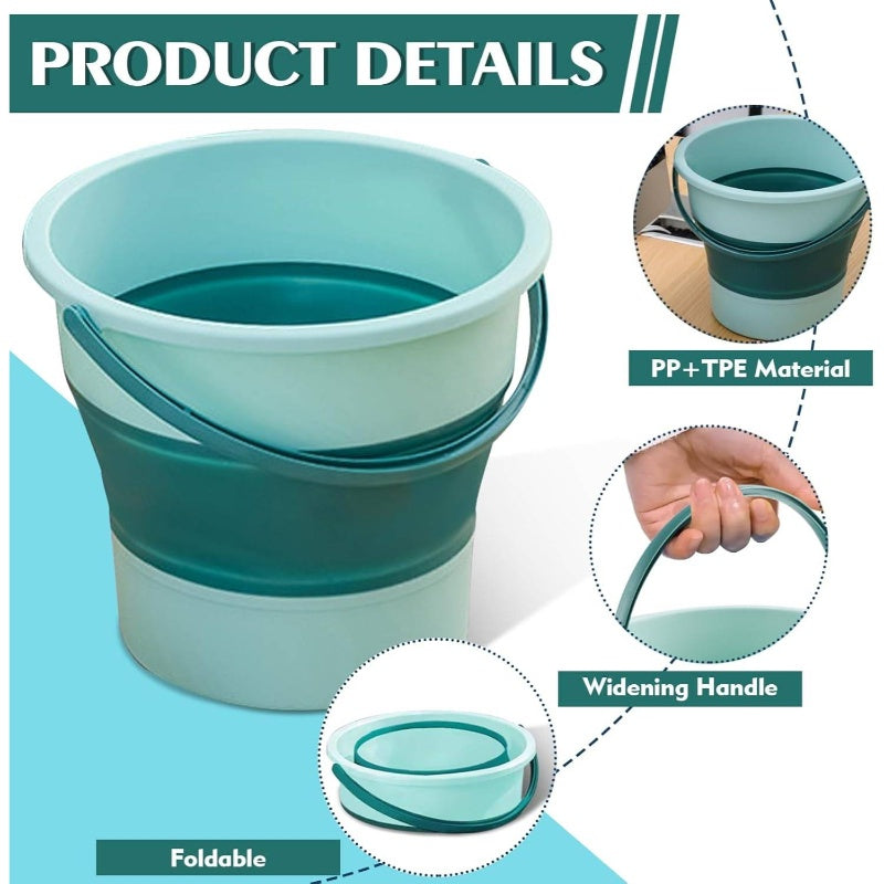 2pcs Collapsible Buckets with Sturdy Collapsible Design - Heavy-Duty Foldable 1.3 Gal (5L) & 4.5 Gal (17L) Capacity, Space-Saving Green Buckets for Household, Car Wash, Camping, Beach, Fishing, Mop Bucket with Sturdy Handle & Spill-Resistant Lid